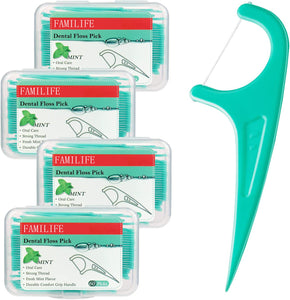 Familife Floss Picks Mint Dental Floss Picks with 4 Travel Handy Cases 2022 NEW