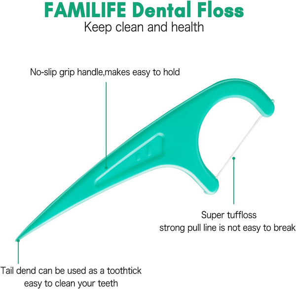 Familife Floss Picks Mint Dental Floss Picks with 4 Travel Handy Cases 2022 NEW