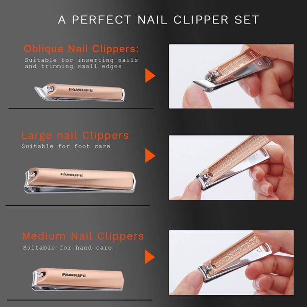 3Pcs Rose Gold Stainless Steel Nail Clippers Set