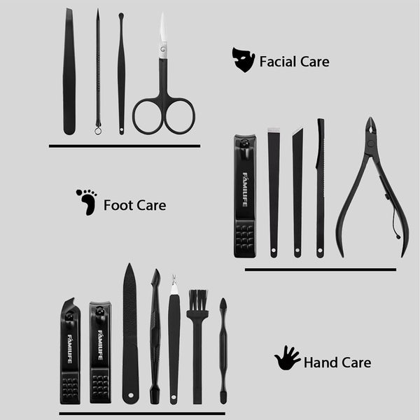 16Pcs Stainless Steel Manicure Set Pedicure Nail Clipper Kit