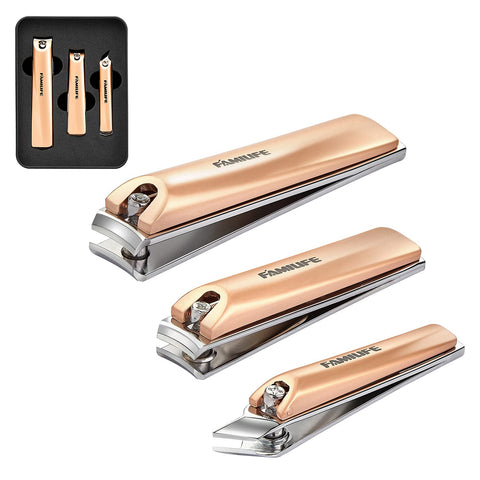 3Pcs Rose Gold Stainless Steel Nail Clippers Set