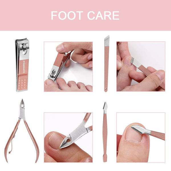 13Pcs F06 Stainless Steel Rose Gold Manicure Kit Portable Travel Nail Clipper Set