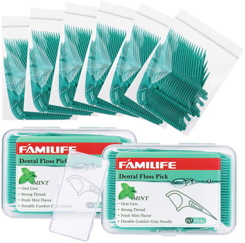 420 Count (Pack of 8) Dental Floss Picks Mint Flavor with Portable Travel Cases