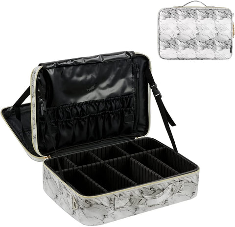 VASKER Extra Large 3 Layers Professional Marble Makeup Organizer Travel Bags Cosmetic Case