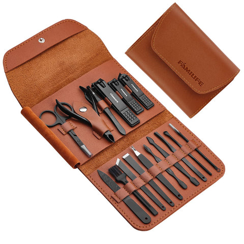 Manicure Set, Familife Manicure Kit Manicure Set Professional Nail Clippers  for Women Nail Grooming Kit Stainless Steel Pedicure Kit with Peacock Blue  Leather Travel Case Nail Kit Men and Women Gifts