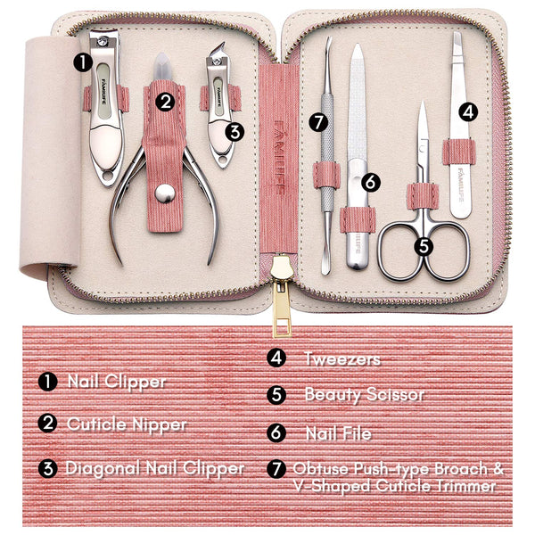 7 in 1 Manicure Kit Nail Clippers Stainless Steel Pedicure Set